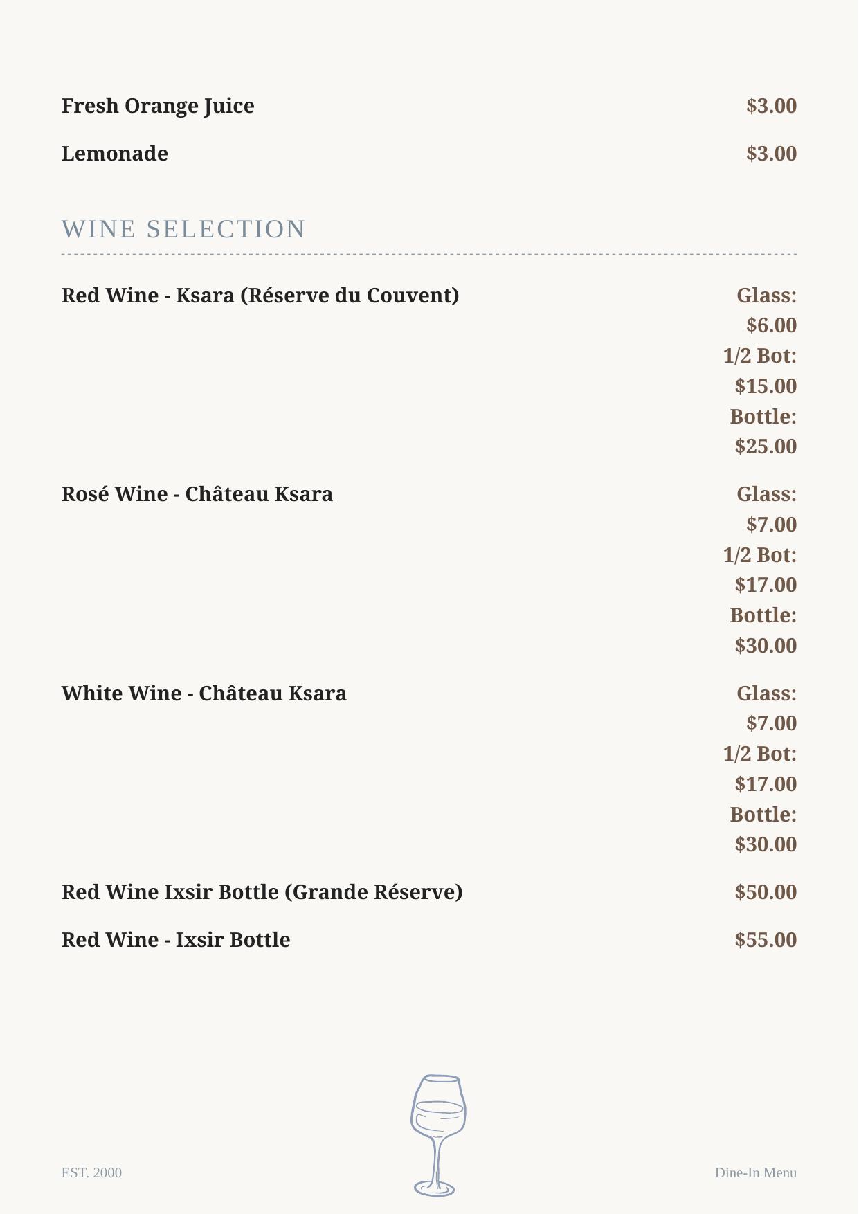Dine-in menu page 8