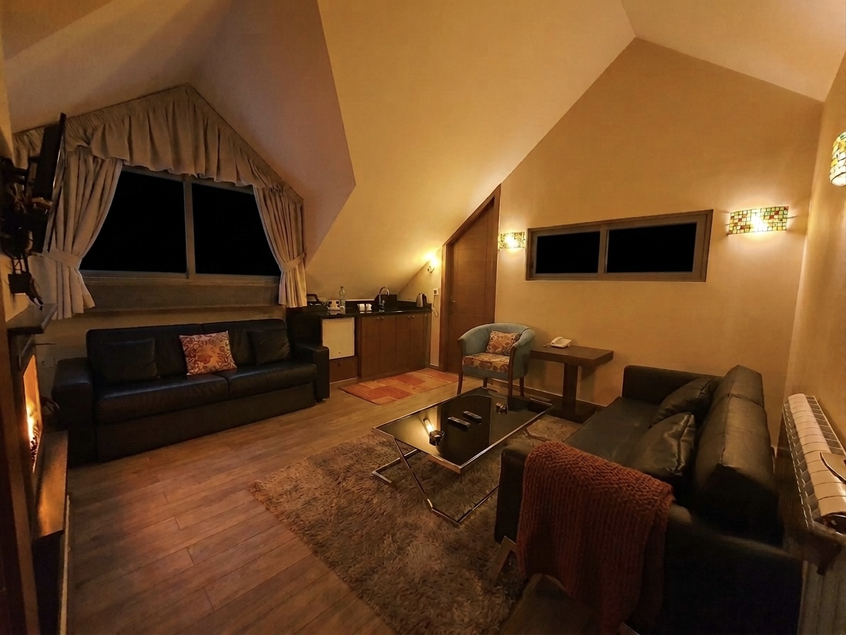 Cozy chalet bedroom with mountain view