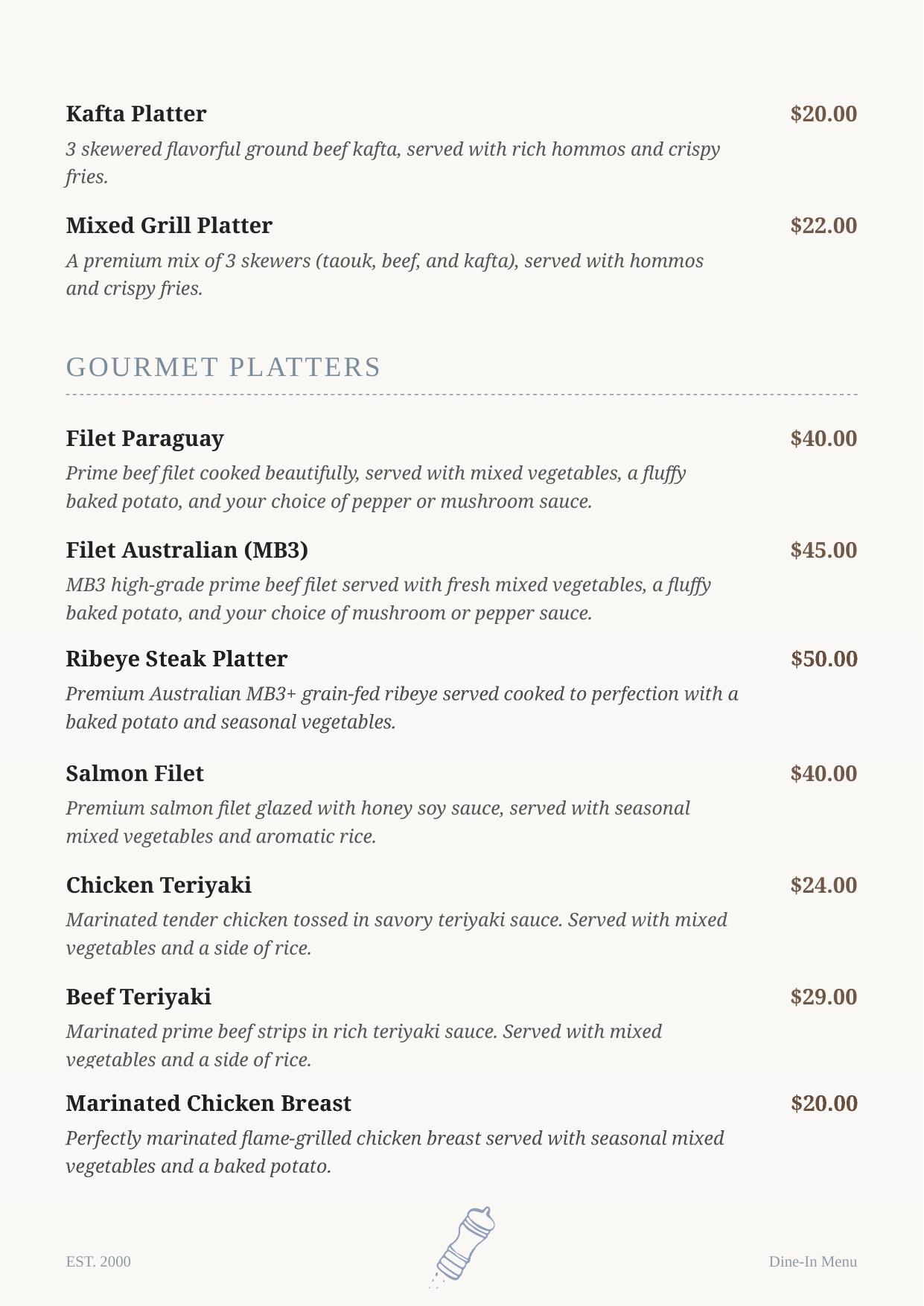 Dine-in menu page 3