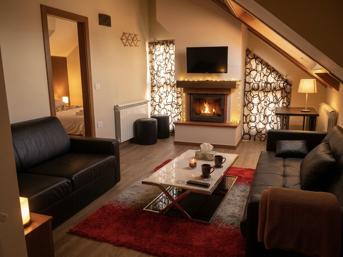 Warm fireplace and candlelit tables inside Friends' In